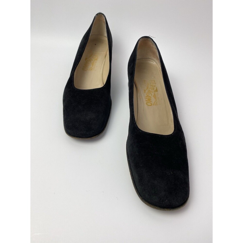 Salvatore Ferragamo Black Suede Pump Designer Heels With Tortoise Heel 10 AAAA